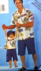 3100 BUTTERICK FATHER & SON SHIRT, SHORTS, FISHERMAN HAT PATTERN